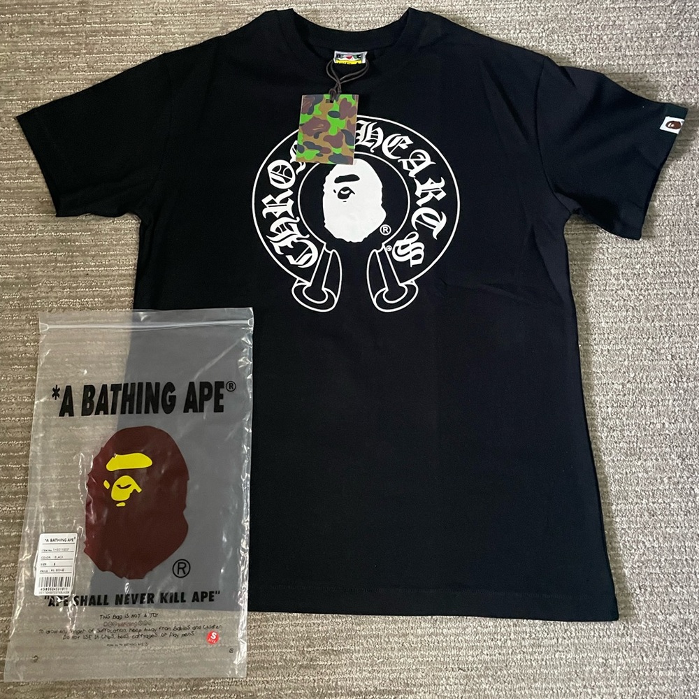 Bape Black Short Sleeve Tee with White Logo